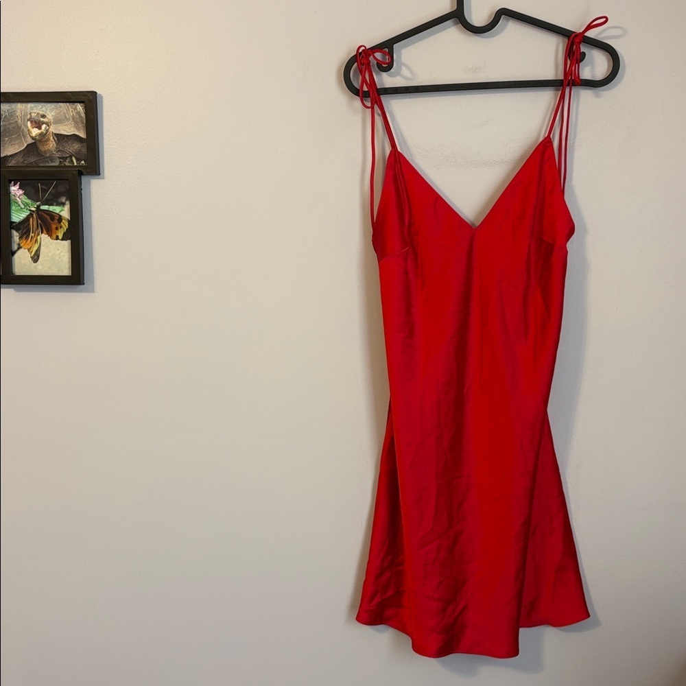 Victoria’s Secret Red Satin Lingerie Slip Dress Adjustable Tie Straps size XS